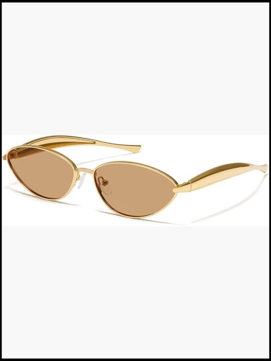 Retro Oval Metal Sunglasses for Women UV400 Polarized Cat Eye Gold Frame Small main image 4